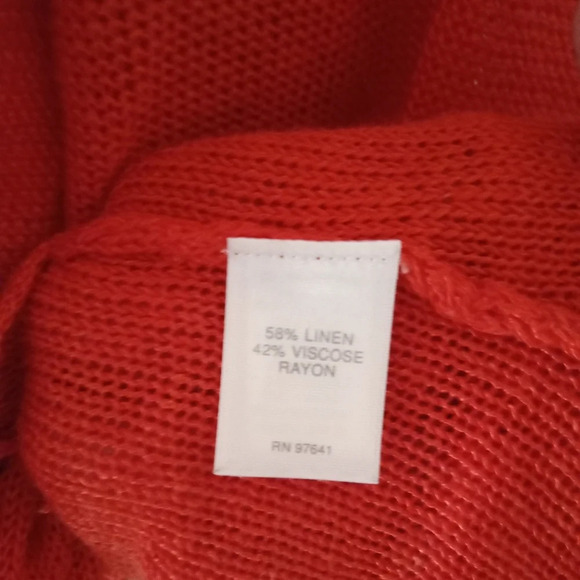 J. Jill Lightweight Open Knit Linen Blend One Button Cardigan Orange Size Small - Picture 4 of 6
